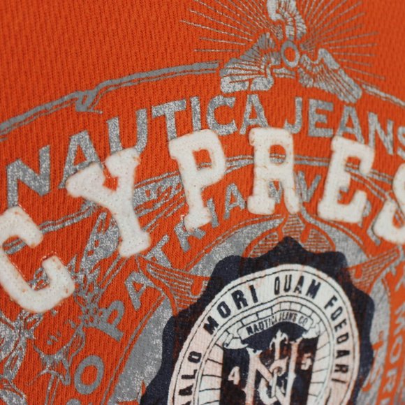 NAUTICA JEANS CO. Orange Thermal Shirt Size Large Long Sleeve Crew Neck Embossed - Picture 3 of 10